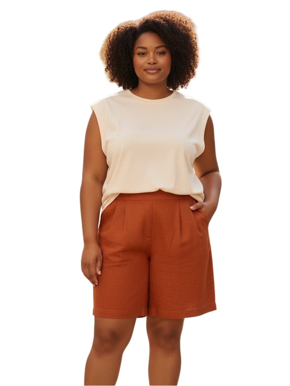 Forever 21 linen blend Rust Orange Pocket  Bermuda Shorts Pant SZ 1 X‎ ( NEW)